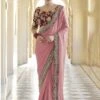 Organza Fabric Peach Colour Designer Saree. 2 Organza Fabric Peach Colour Designer Saree. -Riwaayat Store prc2663