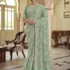 Green Colour Satin,Georgette Fabric Designer Saree. 1 Green Colour Satin,Georgette Fabric Designer Saree. -Riwaayat Store prc2731