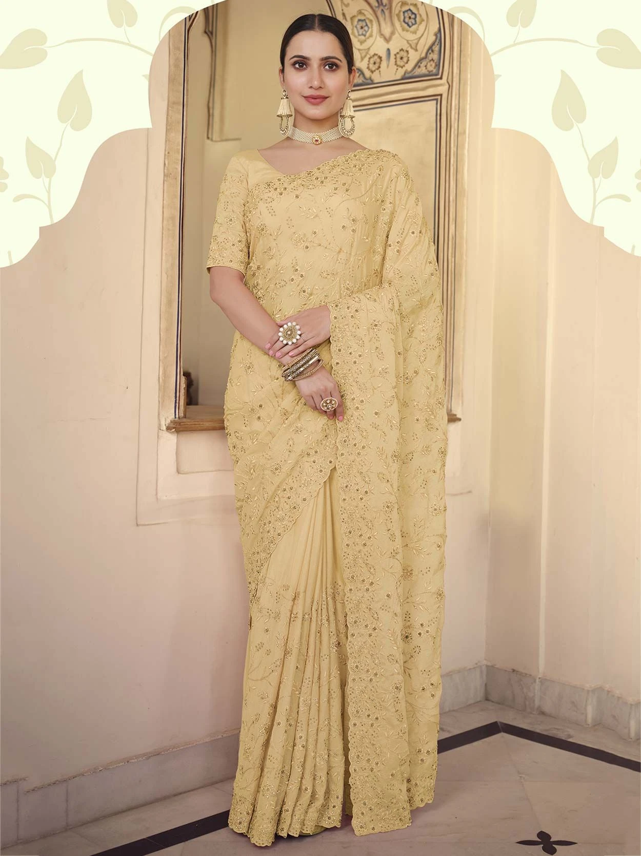 Yellow Colour Chiffon Saree. 3 Yellow Colour Chiffon Saree.