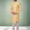 Jacquard,Brocade Silk Fabric Mens Indowestern Yellow Colour. -Riwaayat Store prc3060
