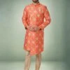 Orange Colour Jacquard,Brocade Silk Fabric Mens Kurta Pajama. -Riwaayat Store prc3072