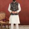 Mens Designer Kurta Pajama Jacket Off White,Black Colour. -Riwaayat Store prc3101