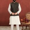 Green,Off White Colour Mens Kurta Pajama Jacket. -Riwaayat Store prc3107