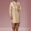 Designer Mens Indowestern Golden Colour In Jacquard,Brocade Silk Fabric. -Riwaayat Store prc3116