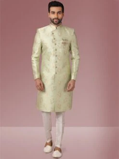Simple And Elegant Pista Green Colour Designer Mens Indowestern.