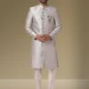 Grey Colour Jacquard,Brocade Silk Fabric Mens Indowestern. -Riwaayat Store prc3123
