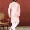 Off White,Pink Colour Cotton Fabric Digital Print Kurta Pajama. 2 Off White,Pink Colour Cotton Fabric Digital Print Kurta Pajama. -Riwaayat Store prc3140
