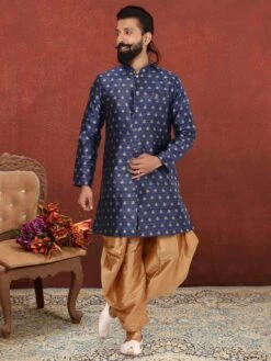 Designer Mens Indowestern Blue Colour In Jacquard,Silk Fabric.