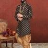 Black Colour Jacquard,Silk Fabric Mens Indowestern. -Riwaayat Store prc3188