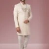Cream Colour Lucknowi Fabric Mens Sherwani. -Riwaayat Store prc3192