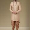 Beige Colour Banarasi Silk Fabric Designer Mens Sherwani. -Riwaayat Store prc3195