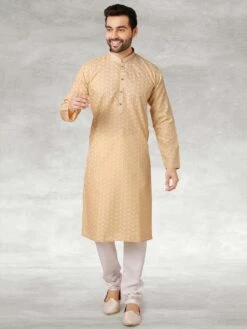Beige Colour Mens Kurta Pajama In Cotton Fabric.