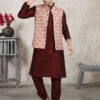 Cream,Maroon Colour Banarasi Silk Fabric Kurta Pajama Jacket. 2 Cream,Maroon Colour Banarasi Silk Fabric Kurta Pajama Jacket. -Riwaayat Store prc3374