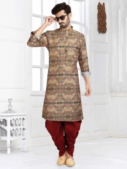 Multi Colour Banarasi Printed Pathani Kurta