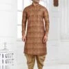 Banarasi Silk Fabric Mens Kurta Pajama Rust Colour.