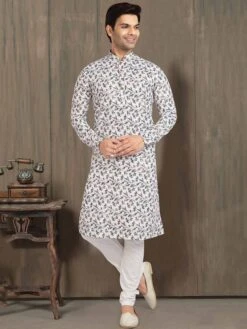 Off White Colour Printed Kurta Pajama In Banarasi Silk Fabric.