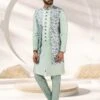 Pista Green Colour Banarasi Silk Fabric Mens Indowestern. -Riwaayat Store prc3434