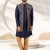 Elegant Blue Colour Mens Indowestern In Banarasi Silk Fabric.