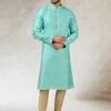 Turquoise Colour Art Silk Fabric Printed Kurta Pajama. -Riwaayat Store prc3481