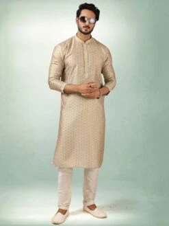 Beige Colour Printed Kurta Pajama In Art Silk Fabric.