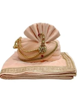 Peach Colour Mens Wedding Turban In Silk Fabric.