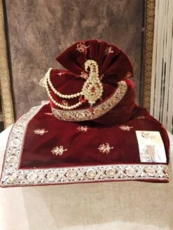 Maroon Colour Groom Wedding Turban In Velvet Fabric.