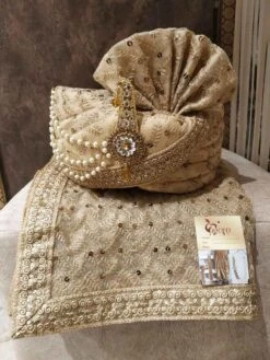 Golden Colour Silk,Net FabricMen's Wedding Turban.