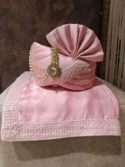 Pink Colour Silk Fabric Indian Wedding Turban.