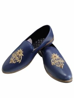 Blue Colour Mens Wedding Shoes In Leather,Rexine Fabric.