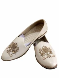 Off White Colour Mens Wedding Shoes In Leather,Rexine Fabric