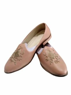 Peach Colour Mens Mojari Shoes In Rexine Fabric.