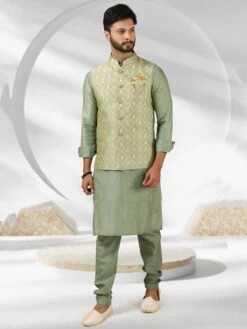 Pista Green Colour Designer Kurta Jacket In Jacquard,Banarasi Silk Fabric.