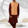 Maroon,Orange Colour Wedding Kurta Pajama Jacket. -Riwaayat Store prc3699
