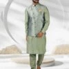 Green Colour,Jacquard,Banarasi Silk Fabric Kurta Pajama Jacket. -Riwaayat Store prc3705