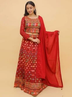 Red Colour Designer Lehenga Choli In Georgette Fabric.