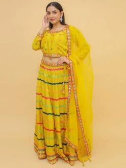 Mustard Yellow Colour Lehenga Choli In Chinon Fabric.