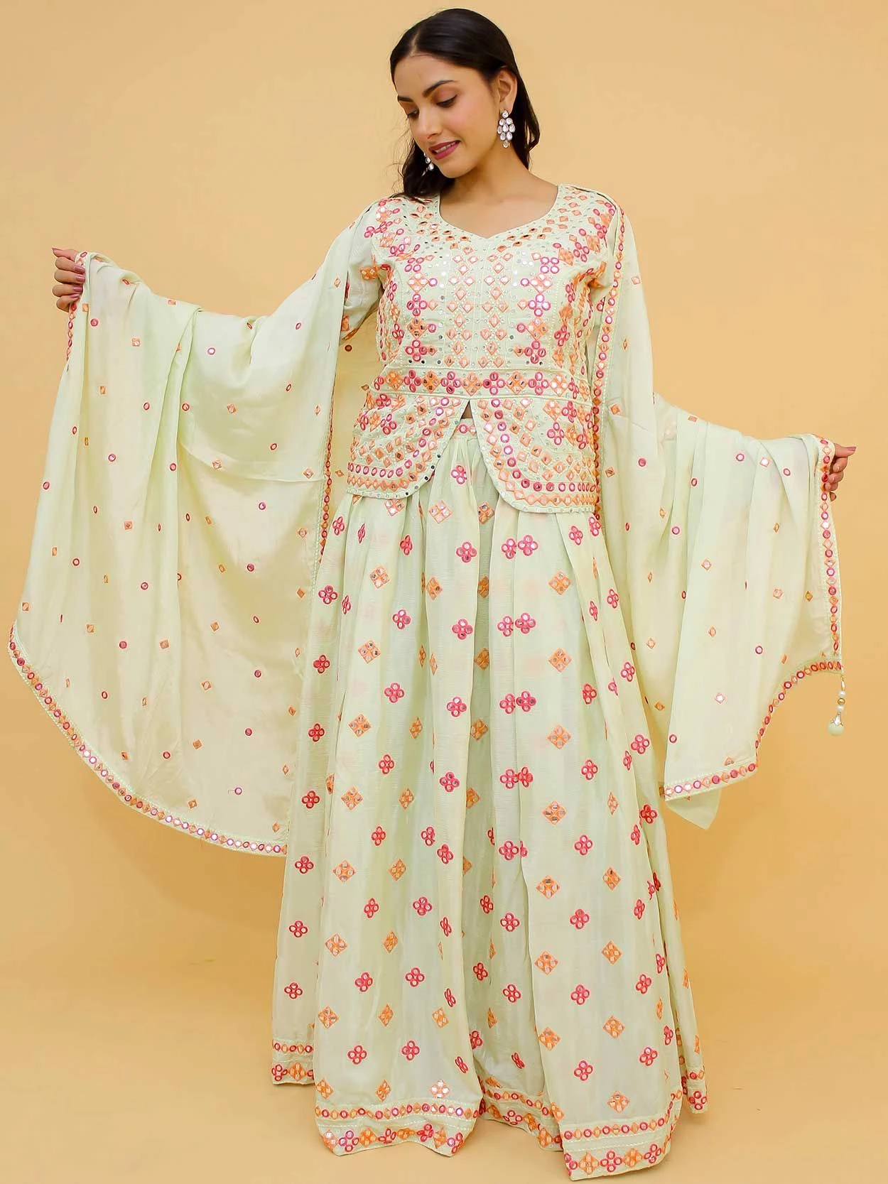 Pista Green Colour Chinon Fabric Designer Lehenga Choli. 3 Pista Green Colour Chinon Fabric Designer Lehenga Choli.