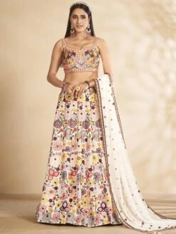 White Colour Women Lehenga Choli In Georgette Fabric.