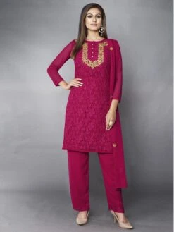 Red,Pink Colour Designer Salwar Suit In Georgette Fabric.