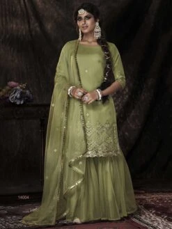 Green Colour Women Salwar Kameez In Net Fabric.