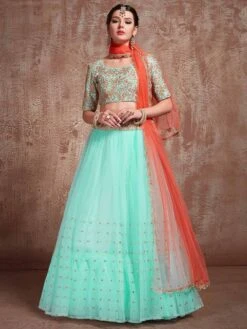 Blue Colour Women Lehenga Choli In Net Fabric.