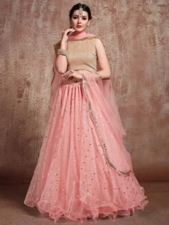 Baby Pink Colour Lehenga Choli In Net Fabric.