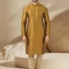 Golden,Yellow Colour Mens Kurta Pajama In Banarasi Silk Fabric. -Riwaayat Store prc3788