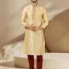 Golden Colour Banarasi Silk Fabric Mens Kurta Pajama. -Riwaayat Store prc3792