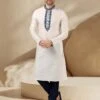 Off White Colour Banarasi Silk Fabric Mens Kurta Pajama. -Riwaayat Store prc3798