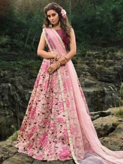 Pink Colour Bridesmaid Lehenga Choli In Net Fabric.