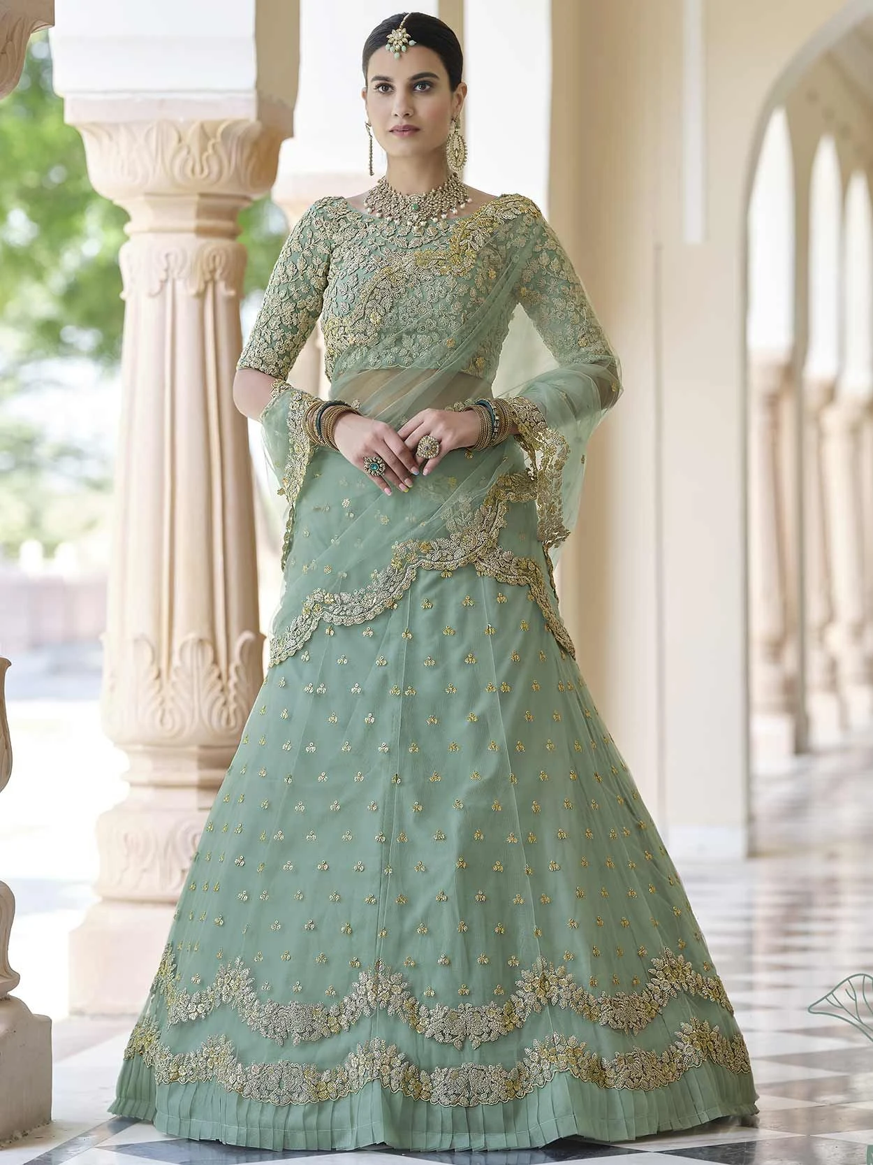 Pista Green Colour Soft Net Fabric Designer Lehenga Choli. 3 Pista Green Colour Soft Net Fabric Designer Lehenga Choli.