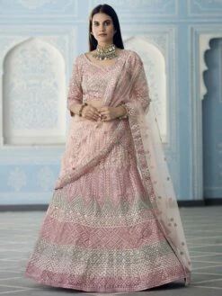 Peach Colour Organza Fabric Designer Lehenga Choli.
