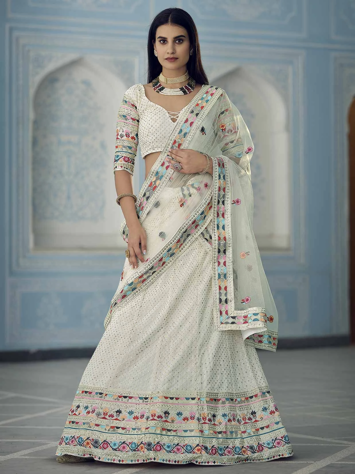 White Colour Georgette Fabric Women Lehenga Choli. 3 White Colour Georgette Fabric Women Lehenga Choli.