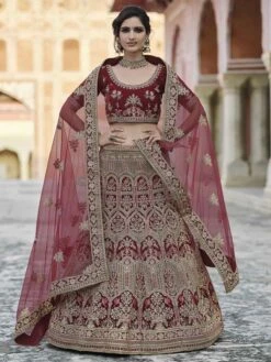 Maroon Colour Lehenga Choli In Velvet Fabric.